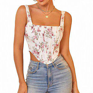 Women's Strap Boned Bustier Cute Zip Summer Floral Corset Crop Top